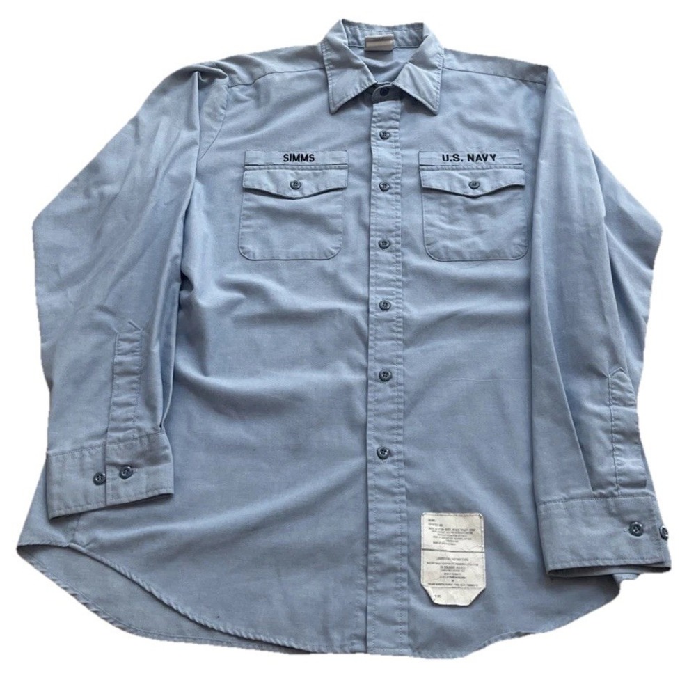 USGI U.S. Navy Chambray Button Up Work Shirt Long Sleeve Shirt  Men's XL Blue